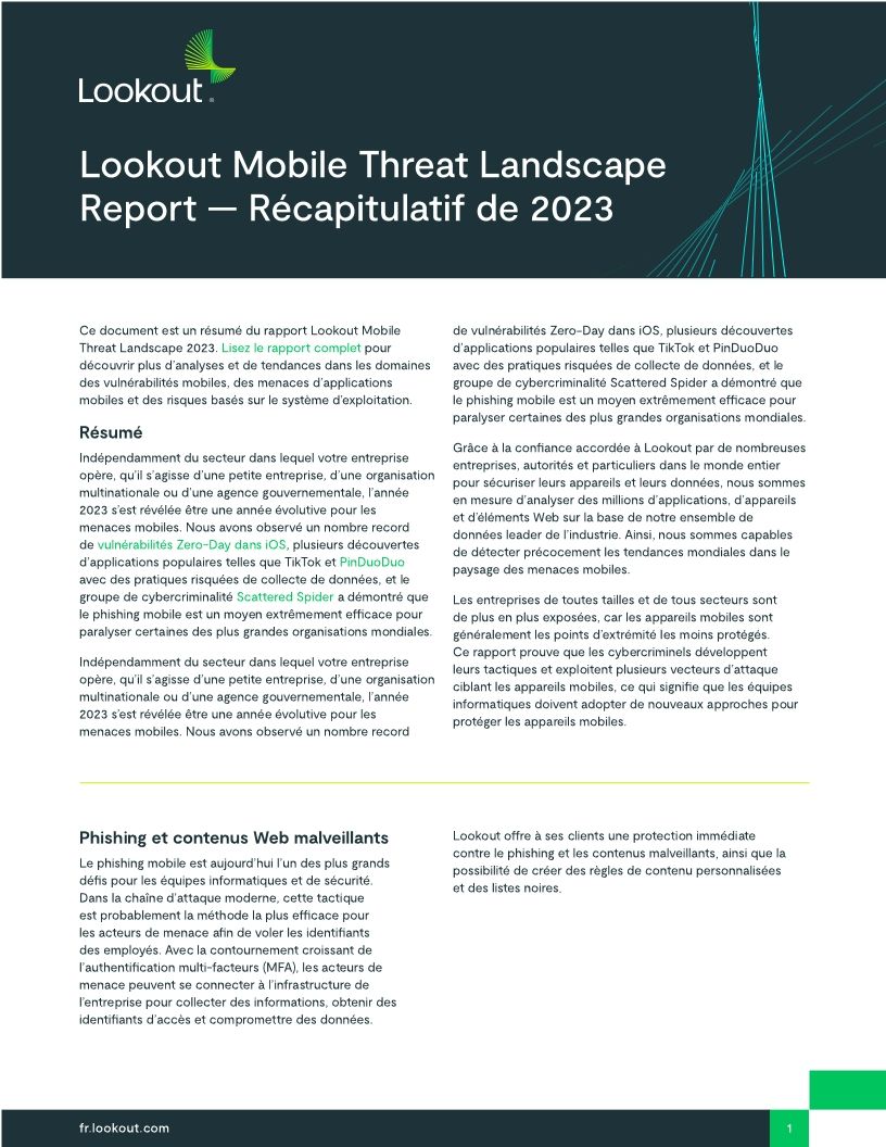 Lookout Mobile Threat Landscape Report — Récapitulatif de 2023