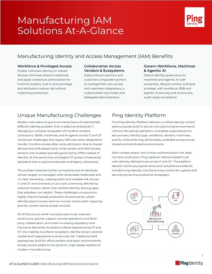Manufacturing IAM Solutions At-A-Glance