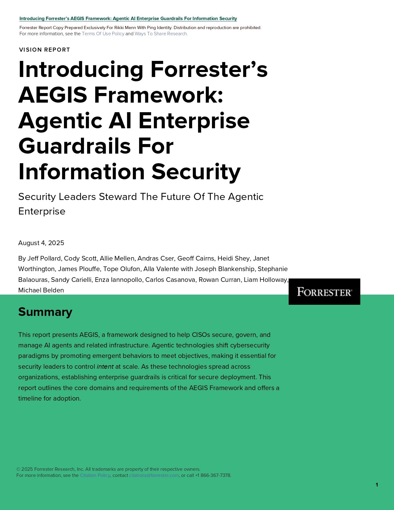 Introducing Forrester’s AEGIS Framework: Agentic AI Enterprise Guardrails For Information Security