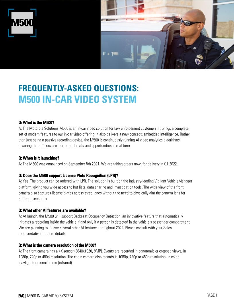 M500 IN-CAR VIDEO SYSTEM