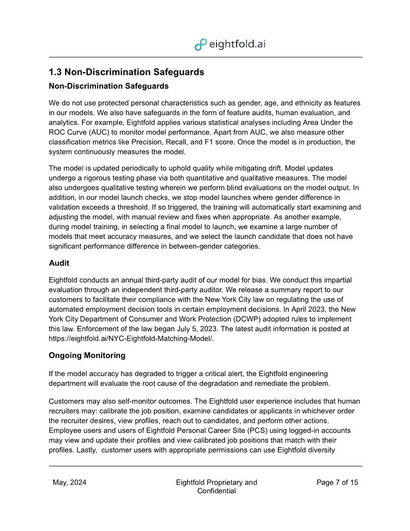 Eightfold Model Outcomes May 2024