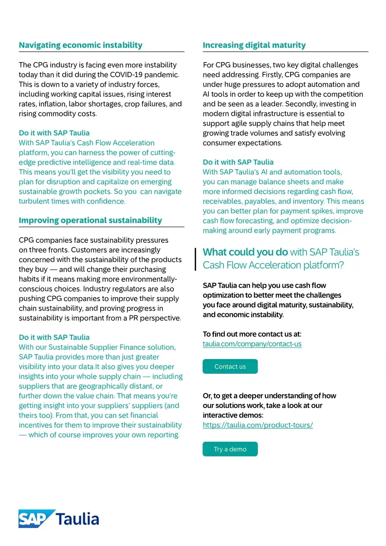 Taulia in the Consumer Goods sector datasheet