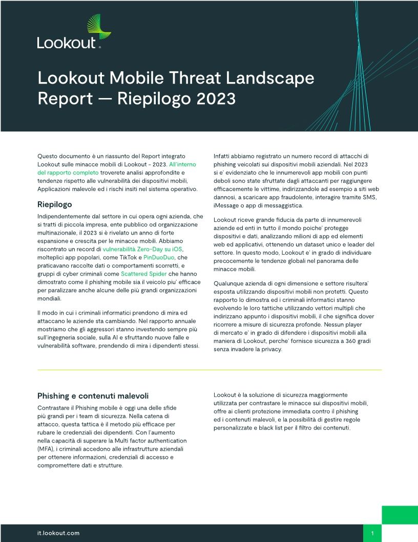 Lookout Mobile Threat Landscape Report — Riepilogo 2023
