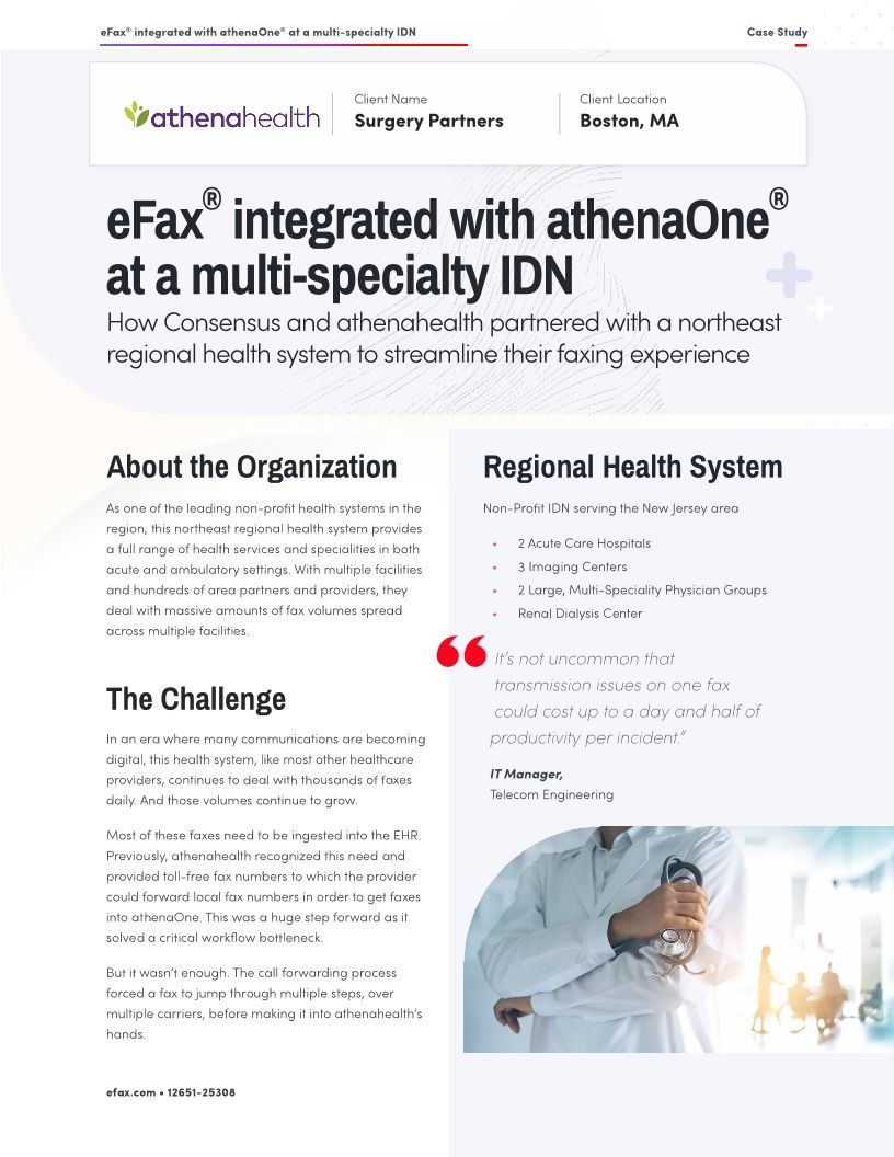 eFax® integrated with athenaOne® at a multi-specialty IDN