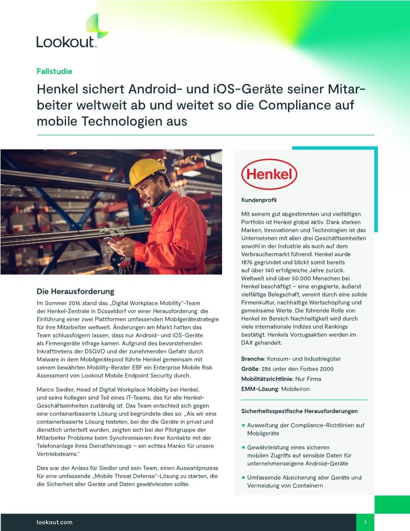 Henkel sichert Android- und iOS-Geräte seiner Mitarbeiter weltweit ab und weitet so die Compliance auf mobile Technologien aus