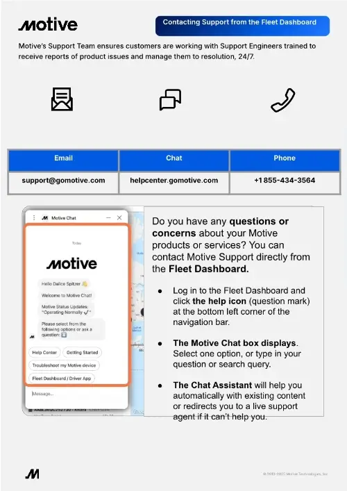 Contacting Support from the Fleet Dashboard QRG