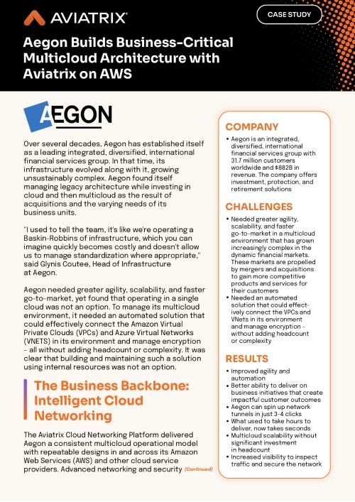 Aegon Builds Business-Critical Multicloud Architecture with Aviatrix on AWS