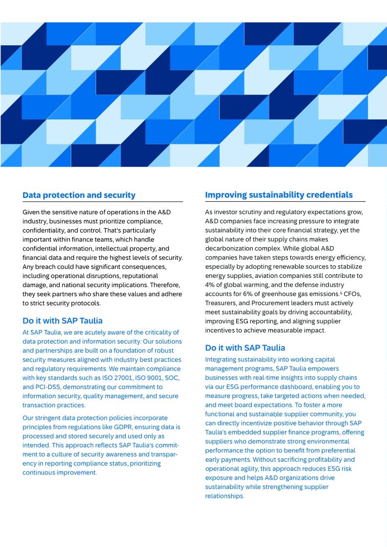 SAP Taulia in the Aerospace and Defense sector datasheet