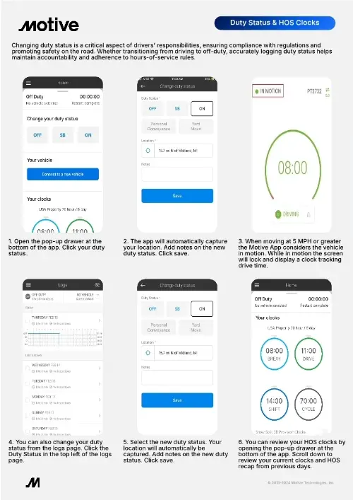 Duty Status & HOS Clocks QRG