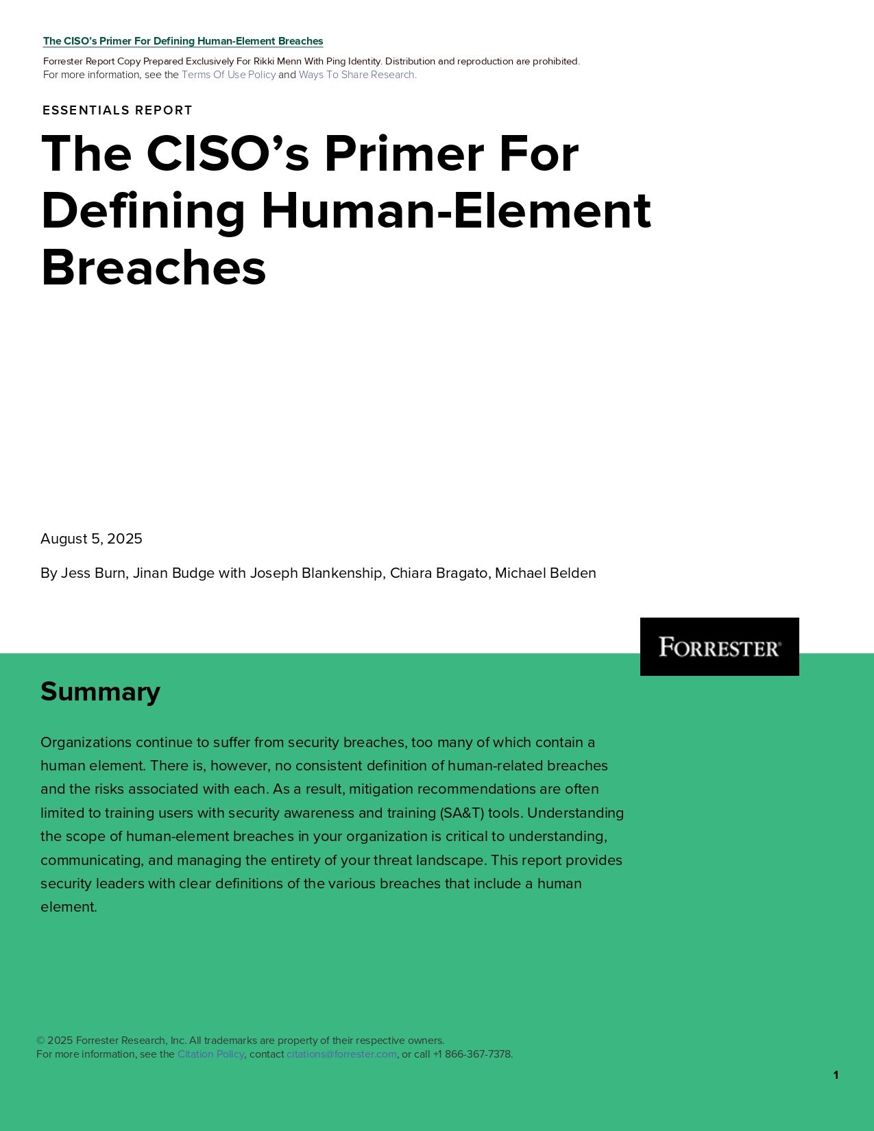 Forrester Essentials Report: The CISO’s Primer For Defining Human-Element Breaches