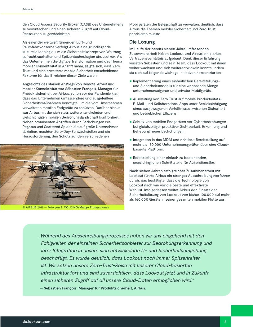 Airbus baut sein Vertrauen in Lookout