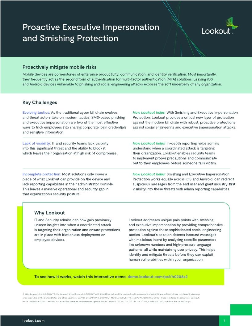 Proactive Executive Impersonation and Smishing Attack Protection