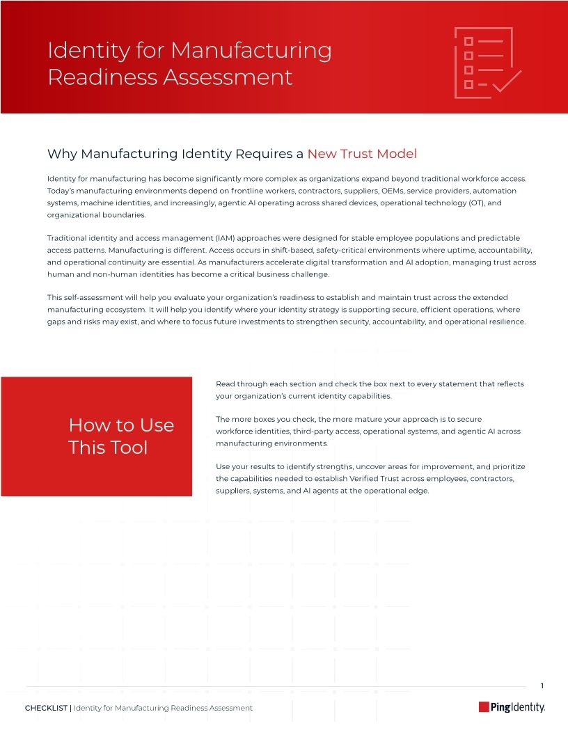 Identity for Manufacturing Readiness Assessment