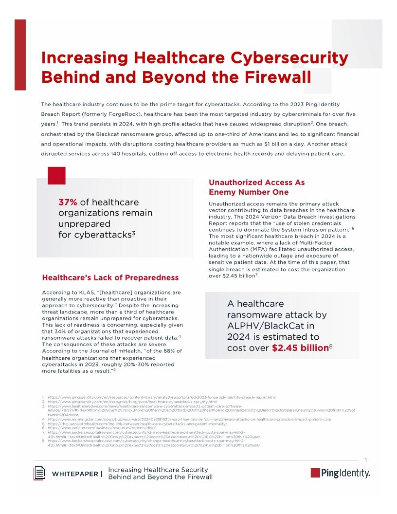 Increasing Healthcare Security Behind and Beyond the Firewall