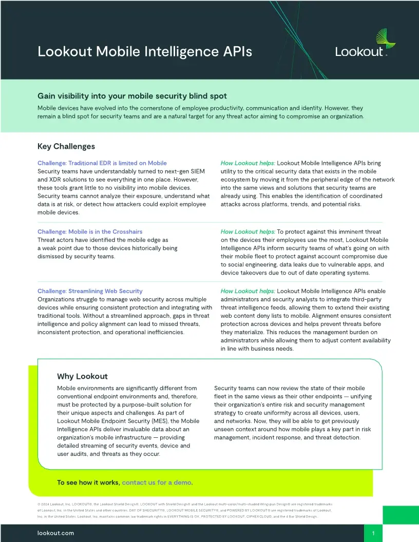 Lookout Mobile Intelligence APIs