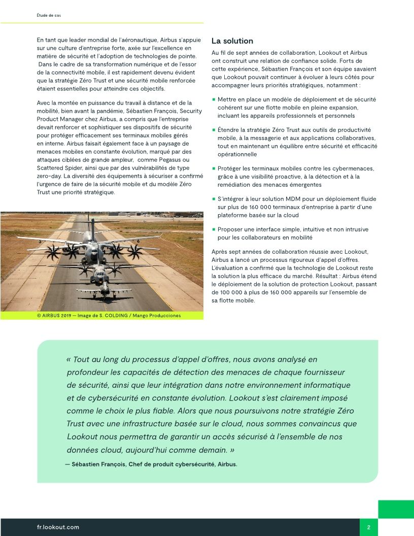 Airbus renforce sa confiance dans Lookout et protège désormais ses 160 000 collaborateurs à travers le monde