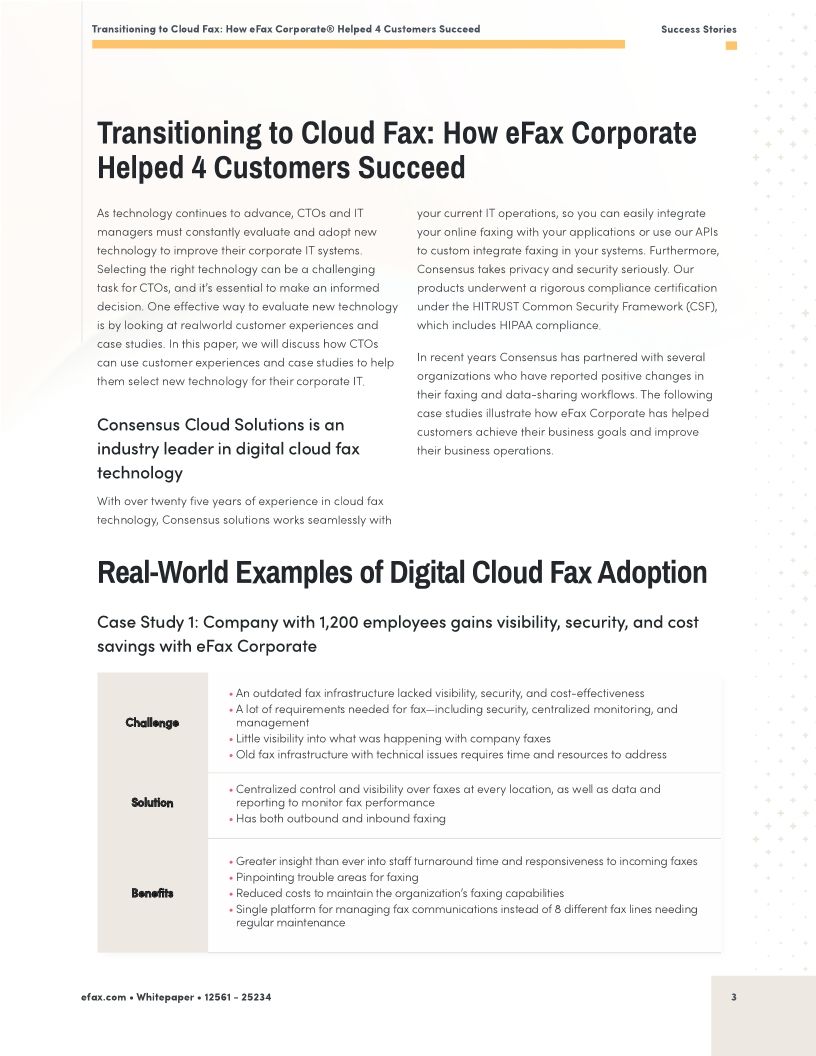 Transitioning to Cloud Fax: How eFax Helped 4 Customers Succeed | White Paper