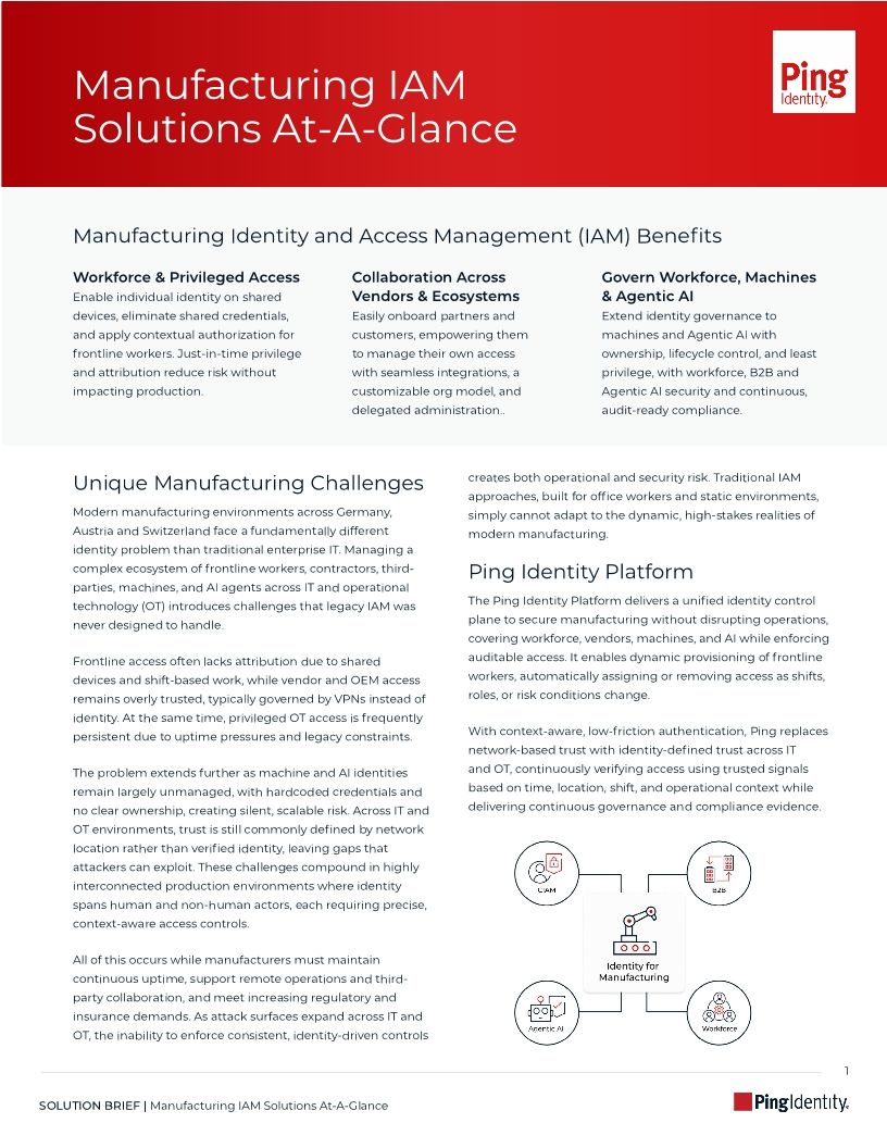 Manufacturing IAM Solutions At-A-Glance