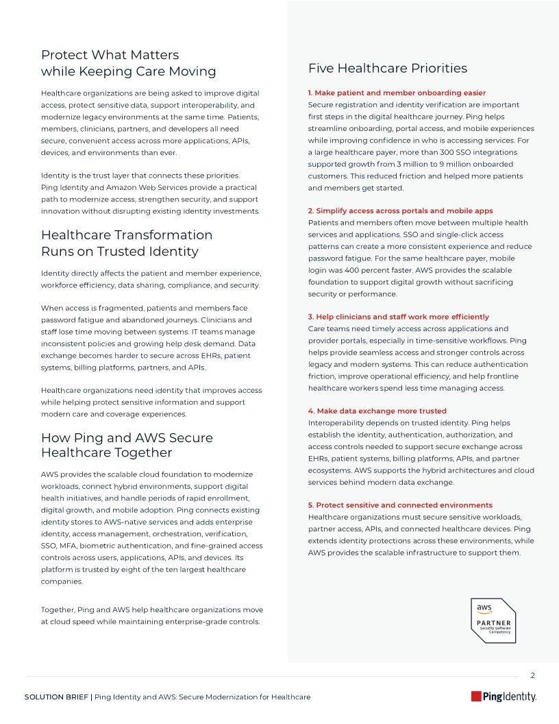 Ping Identity and AWS: Secure Modernization for Healthcare