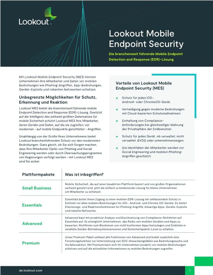 Lookout Mobile Endpoint Security: Die branchenweit führende Mobile Endpoint Detection and Response (EDR)-Lösung