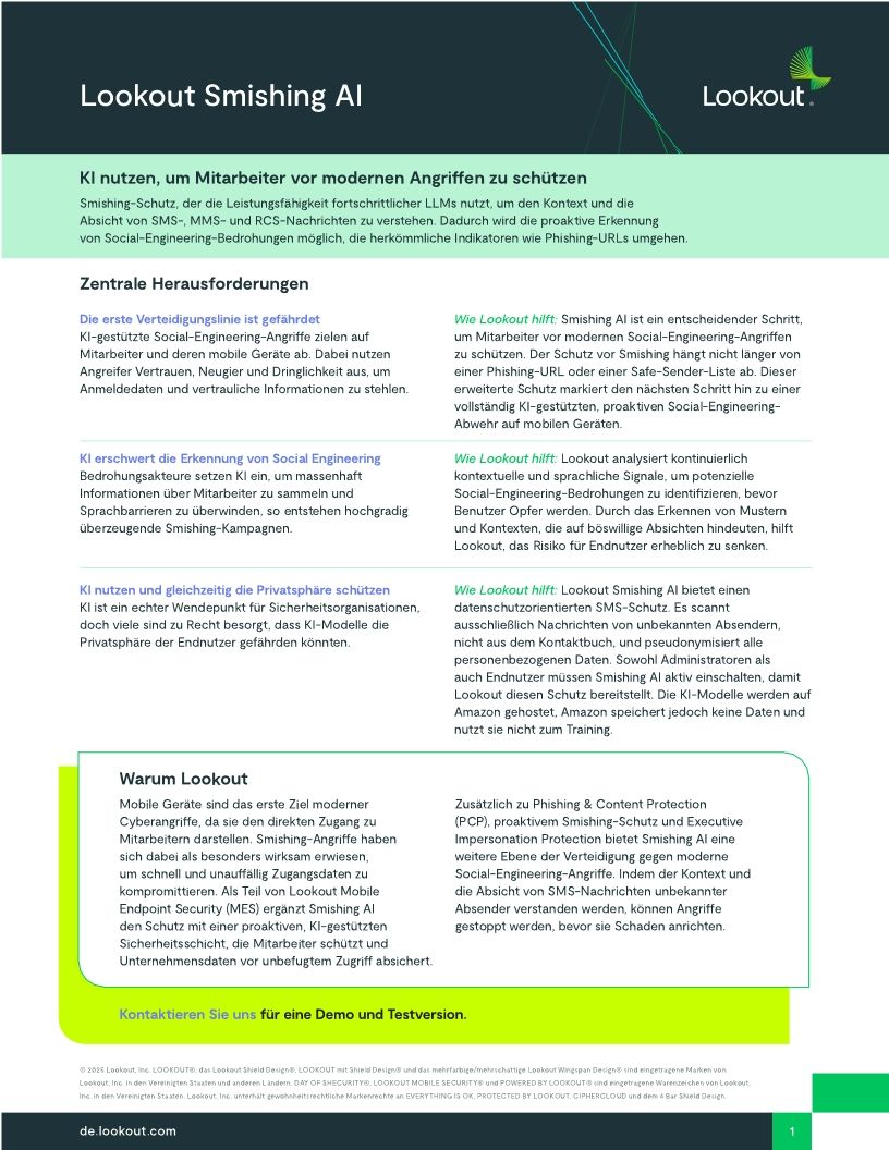Lookout Smishing AI - KI nutzen, um Mitarbeiter vor modernen Angriffen zu schützen