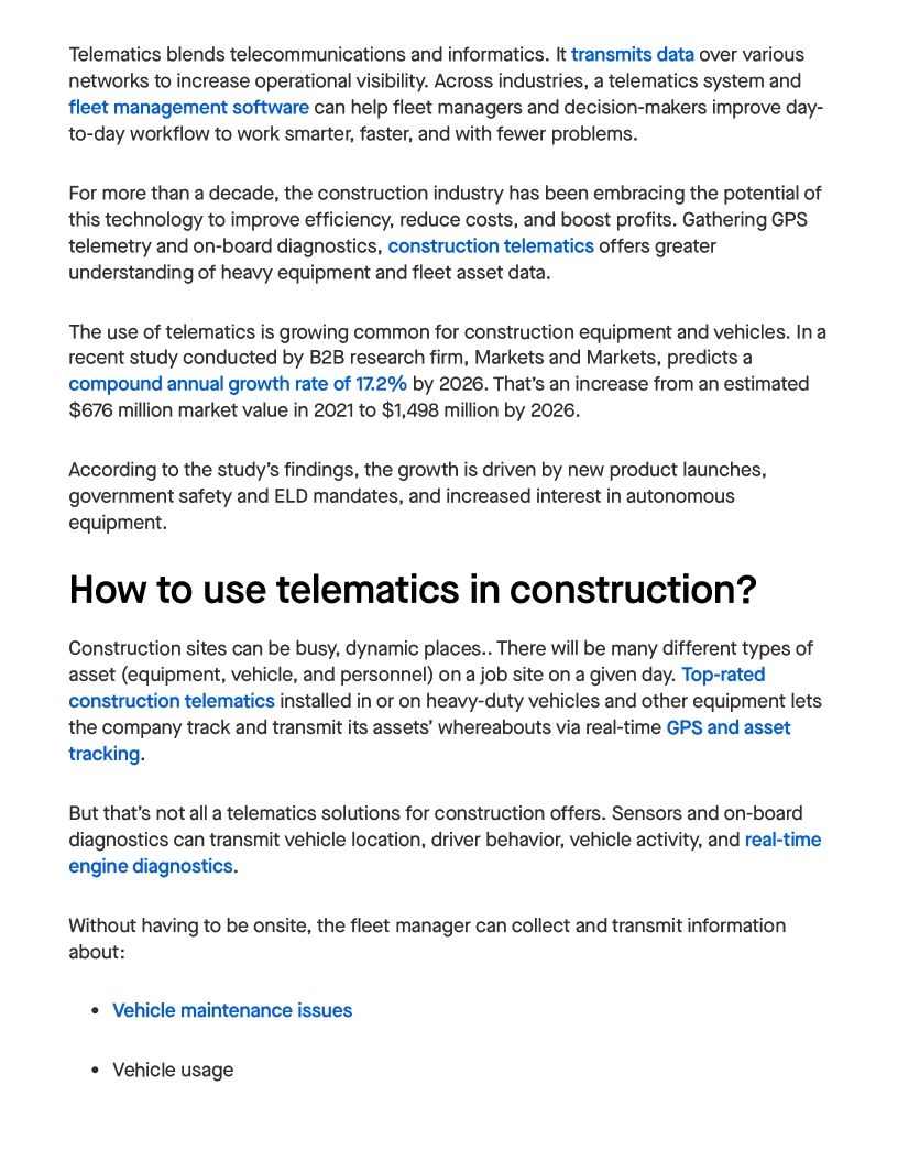 How to use Telematics in Construction