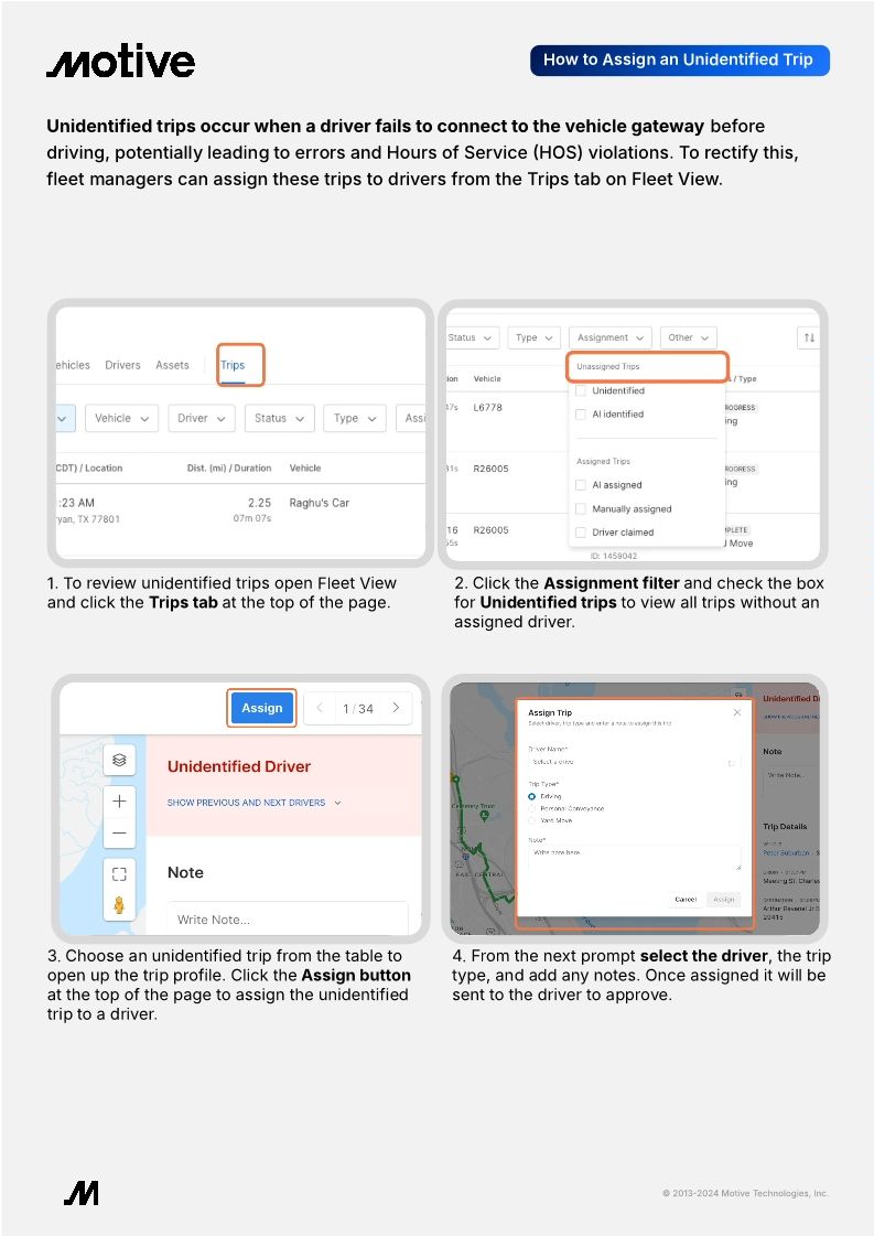 How to Assign an Unidentified Trip QRG