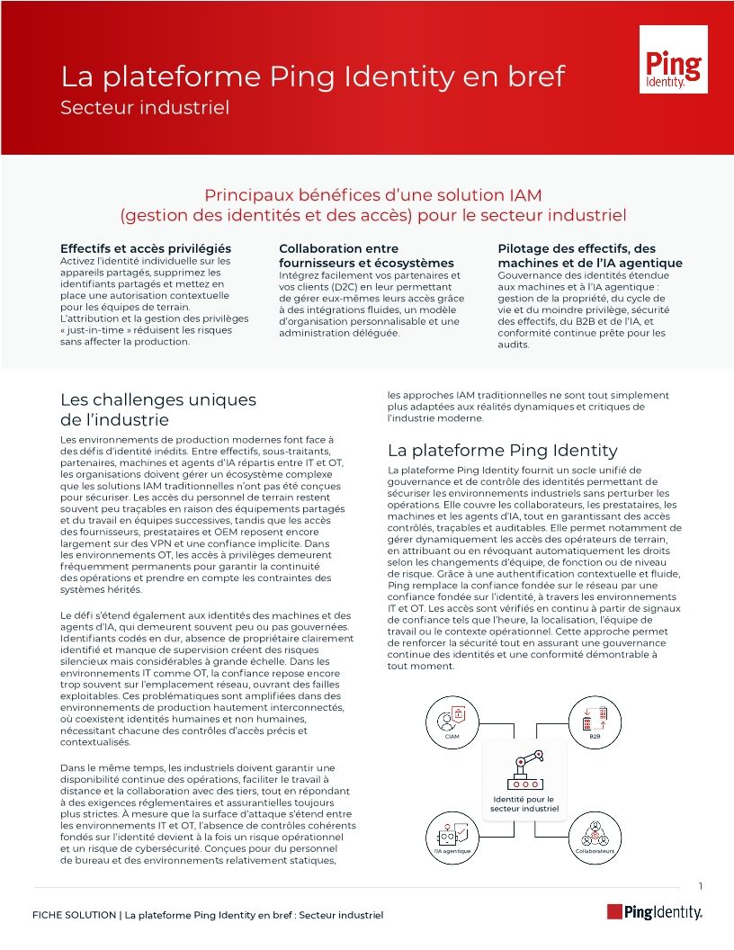 La plateforme Ping Identity en bref : Secteur industriel