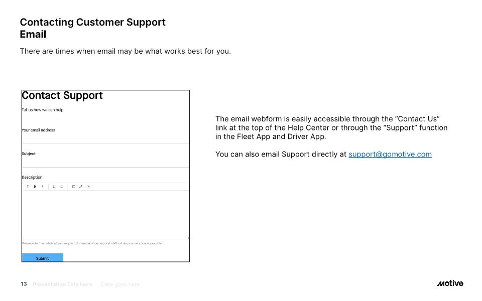 Motive Support Process Onboarding