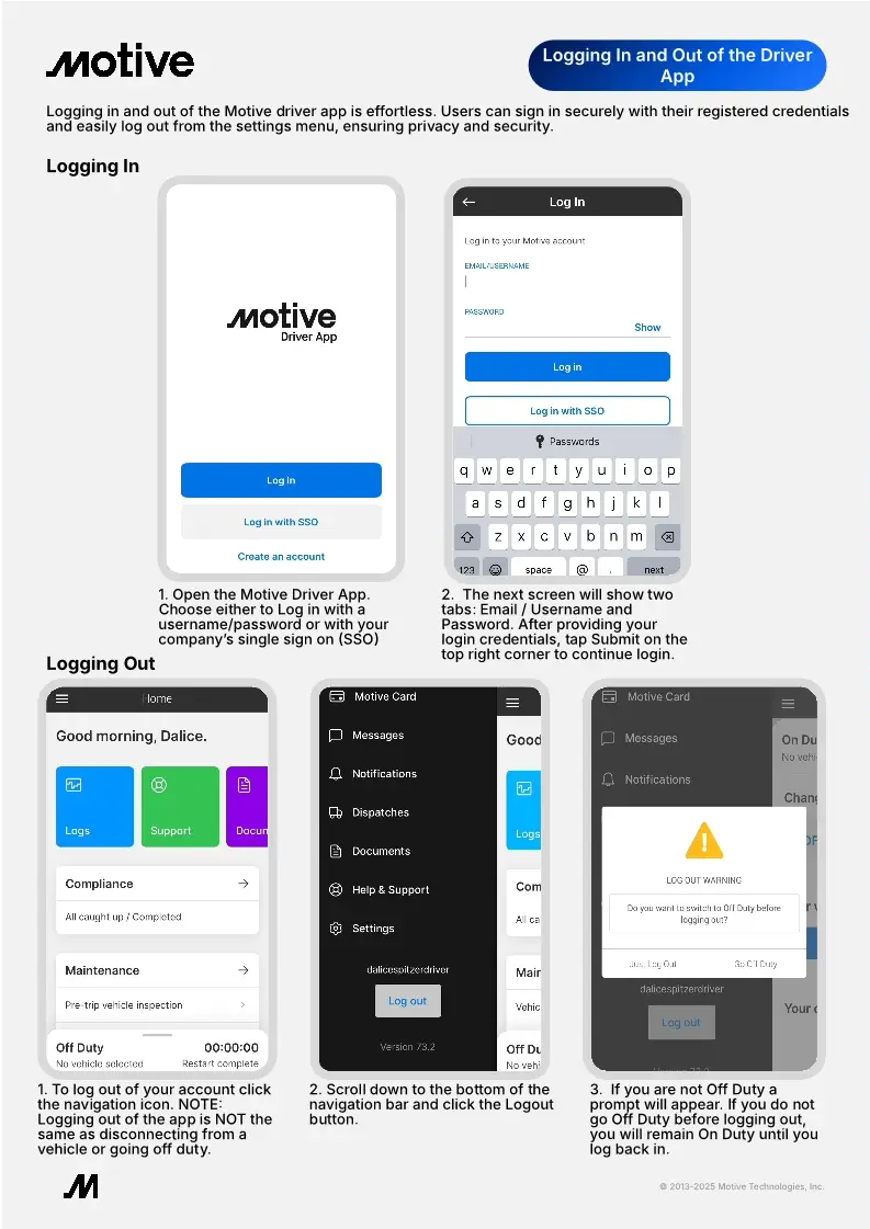 Logging In and Out of the Driver App QRG