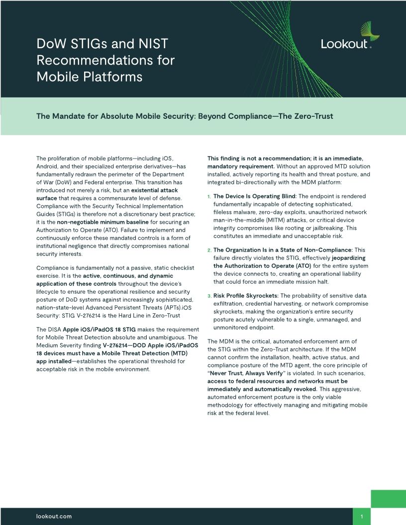 DoW STIGs and NIST Recommendations for Mobile Platforms