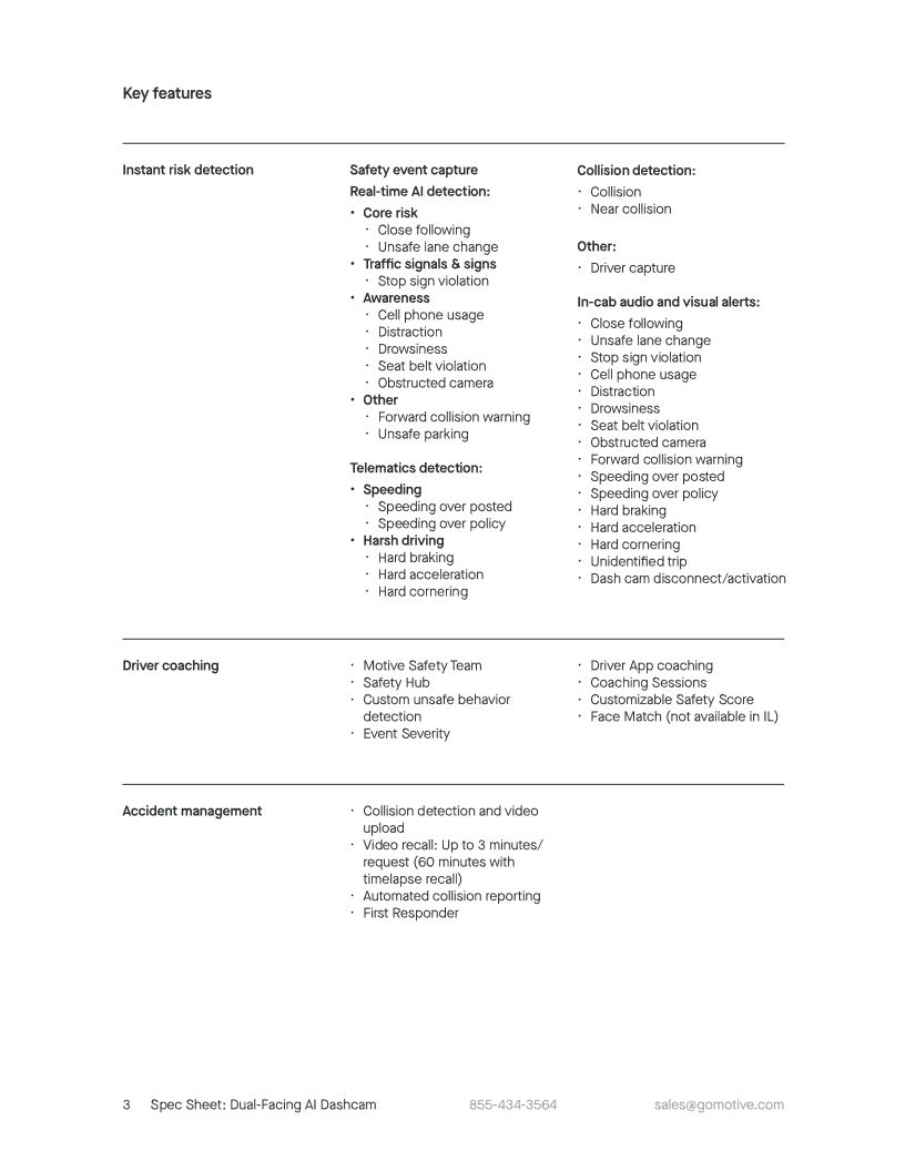 Dual-Facing AI Dashcam Spec Sheet