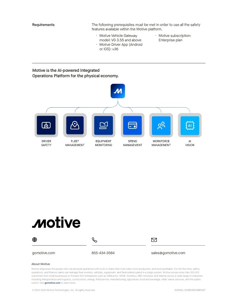 Spec Sheet Road-Facing AI Dashcam