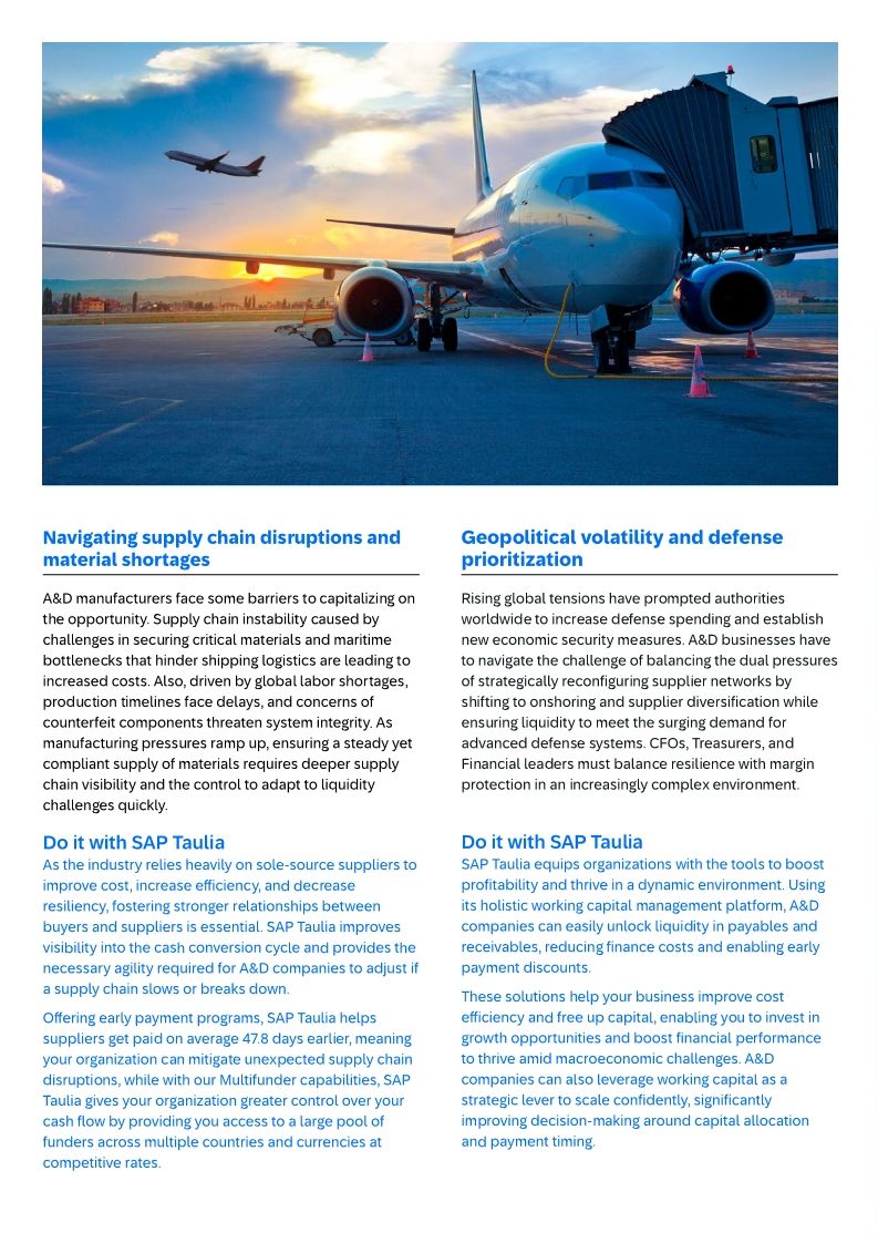 SAP Taulia in the Aerospace and Defense sector datasheet