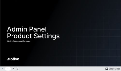 Motive - Admin Panel Product Settings - Training Deck