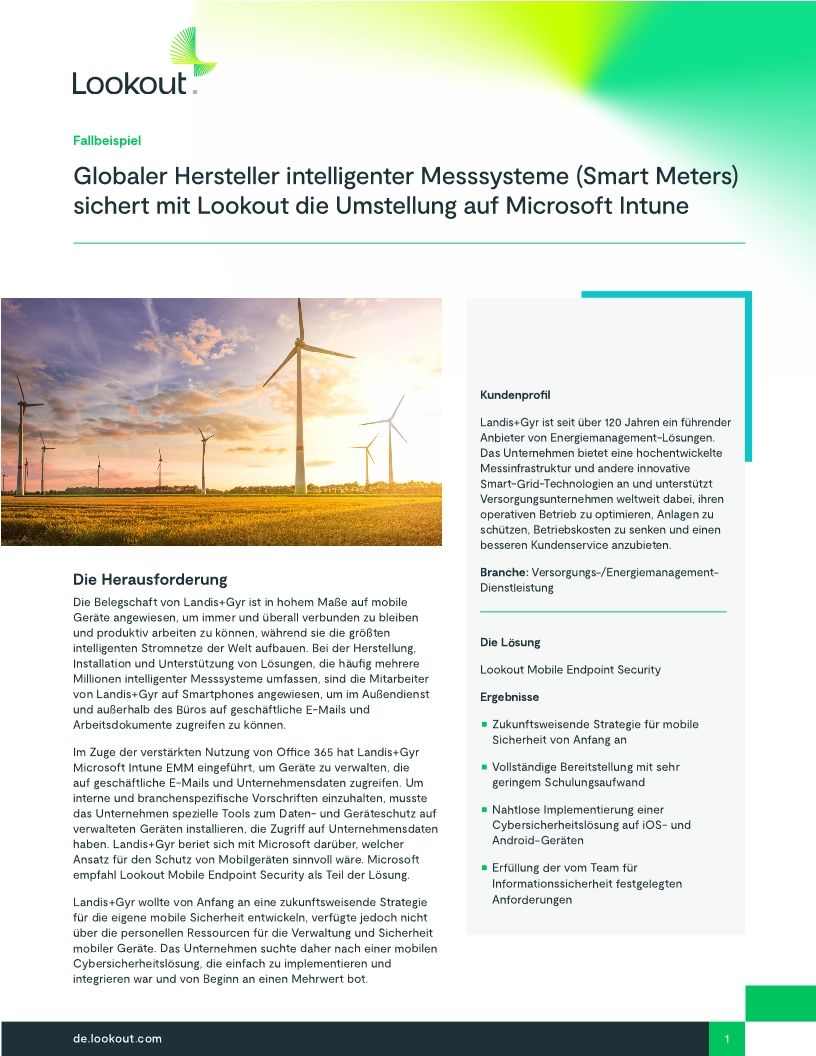 Globaler Hersteller intelligenter Messsysteme (Smart Meters) sichert mit Lookout die Umstellung auf Microsoft Intune