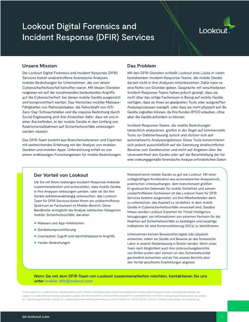 Lookout Digital Forensics and Incident Response (DFIR) Services - DE