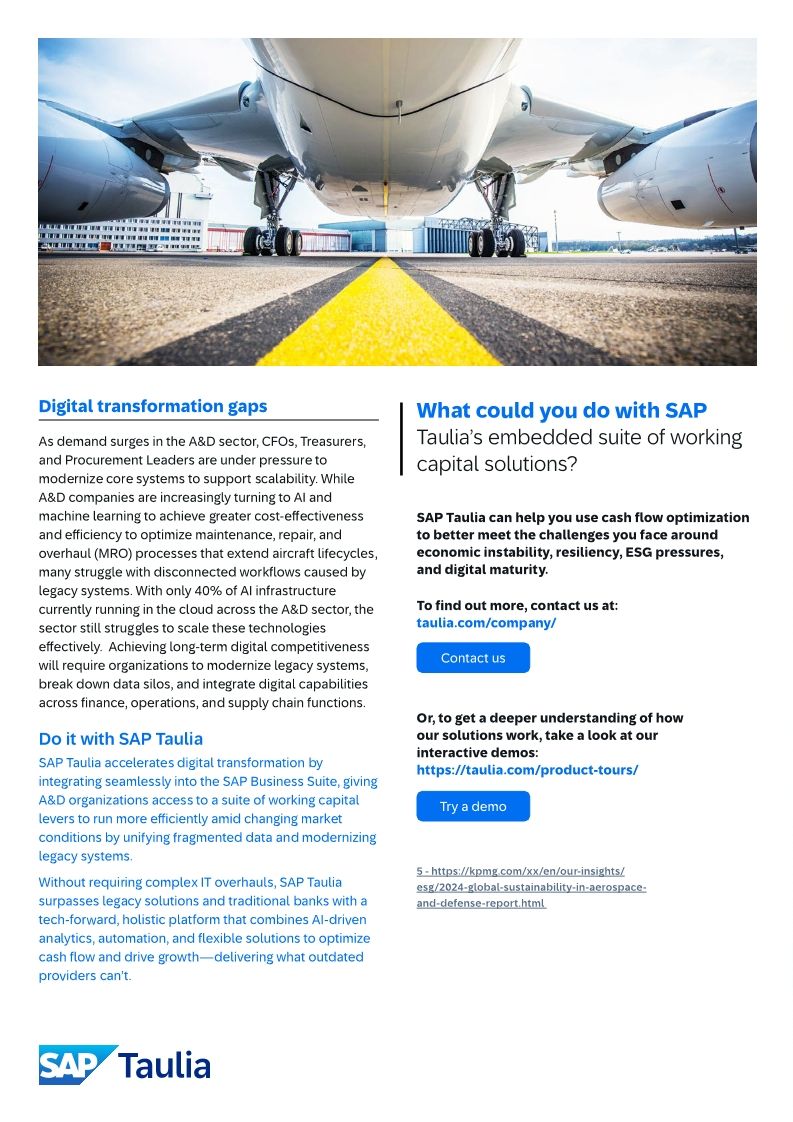 SAP Taulia in the Aerospace and Defense sector datasheet