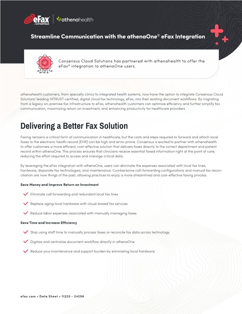 Streamline Communications with eFax® Integration with athenaOne®