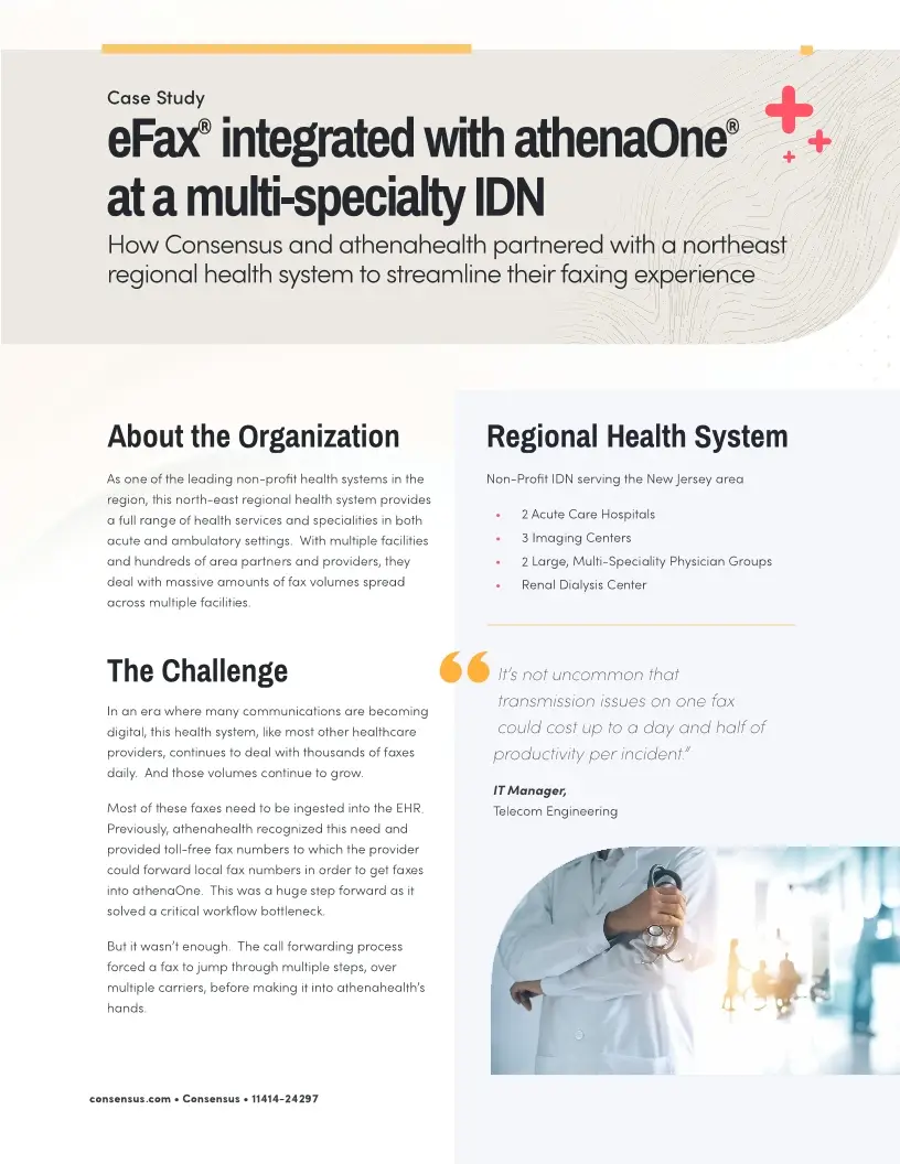 eFax® integrated with athenaOne® at a multi-specialty IDN
