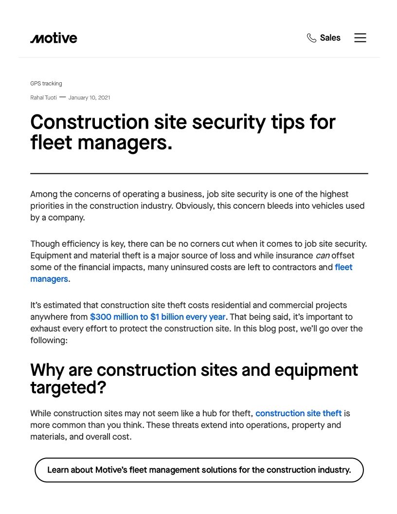 Construction Site Security Tips for Fleet Managers