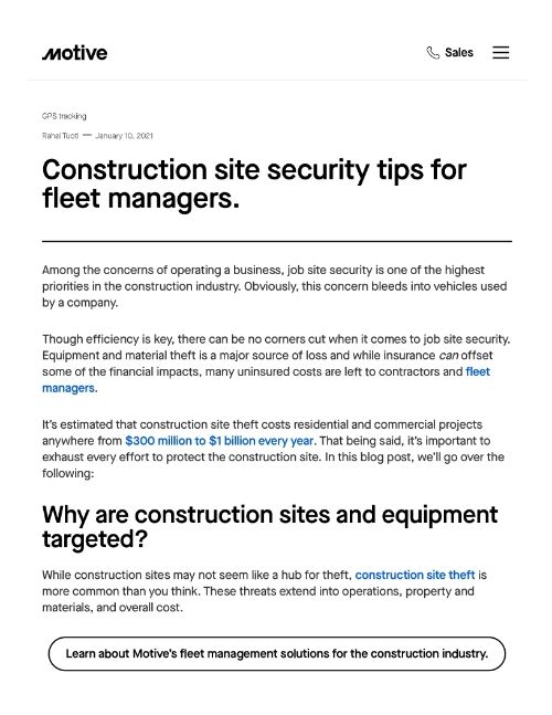 Construction Site Security Tips for Fleet Managers