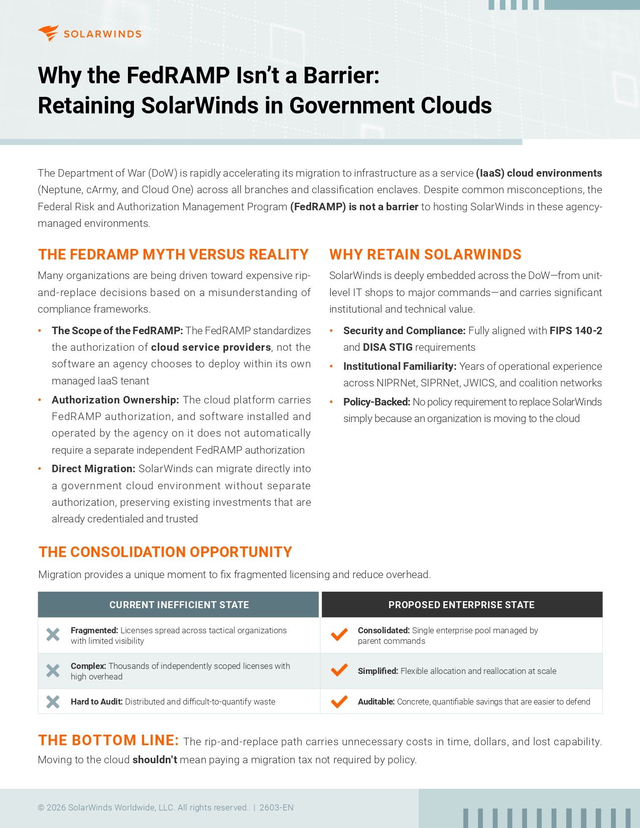 Why the FedRAMP Isn't a Barrier: Retaining SolarWinds in Government Clouds