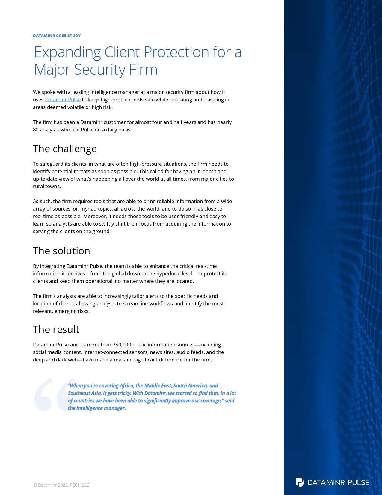 Expanding Client Protection for a Major Security Firm