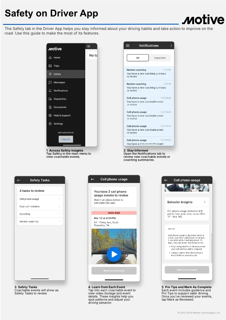 Safety on Driver App QRG