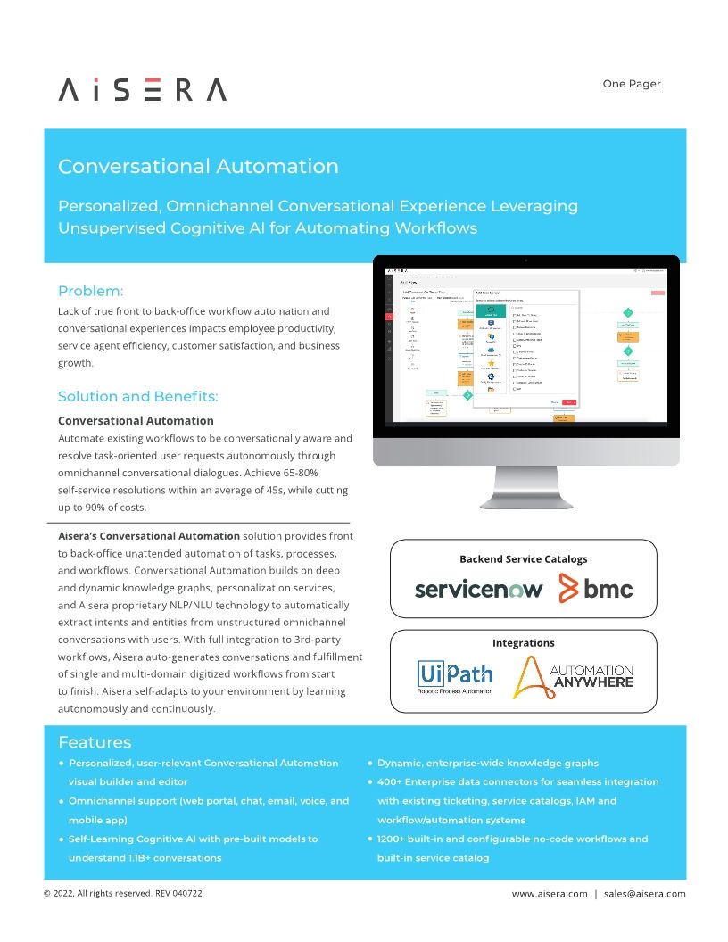 Conversational Automation | Aisera One Pager