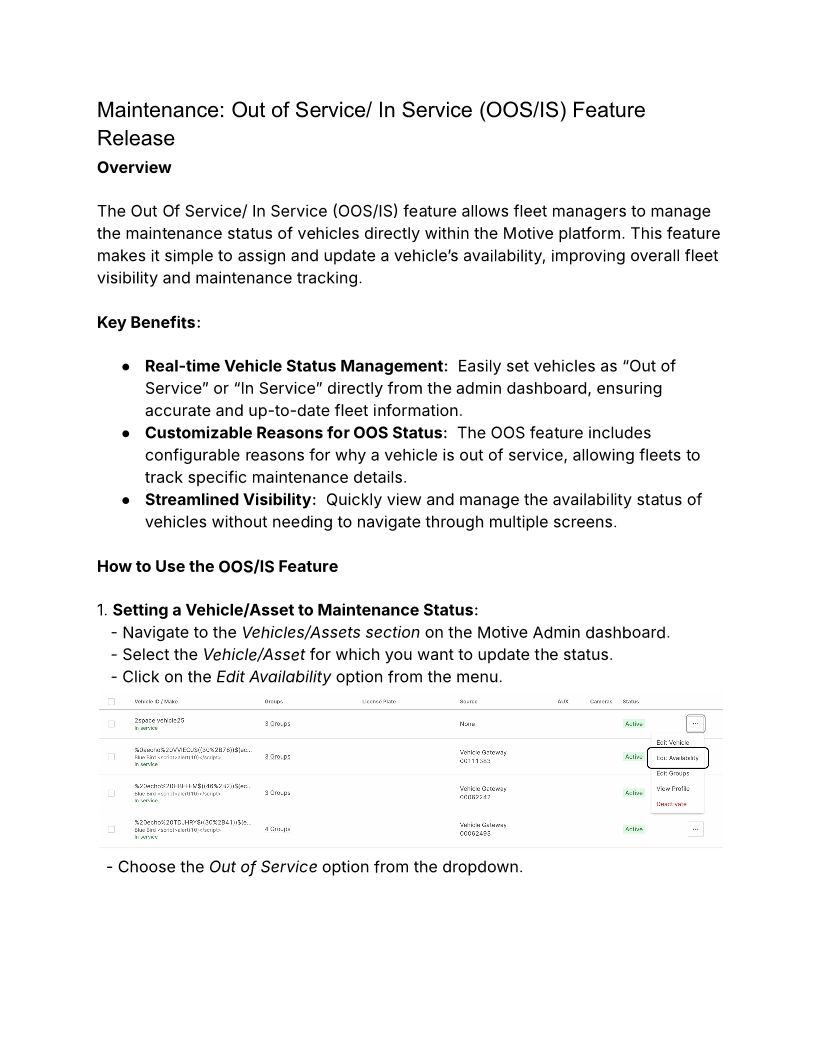 Vehicle Availability - OOS_IS