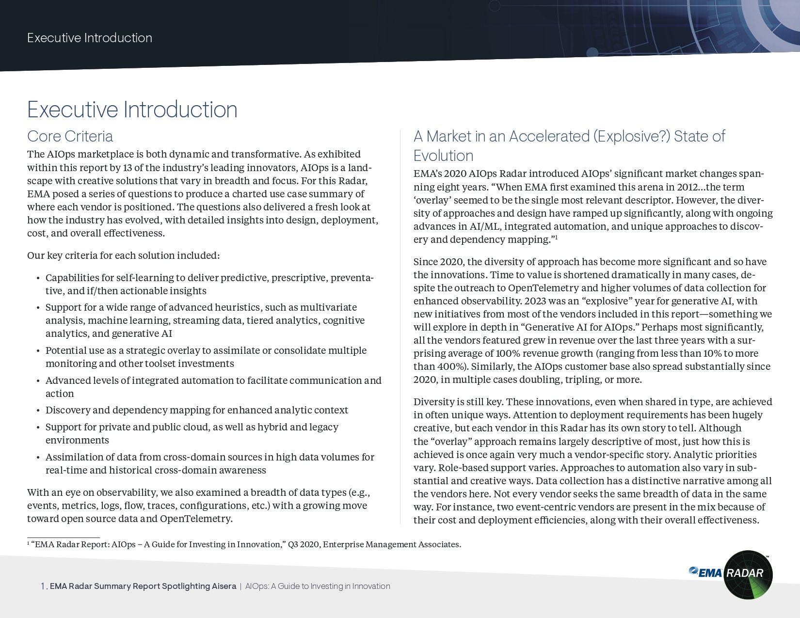 EMA AIOps Radar Report - Summary