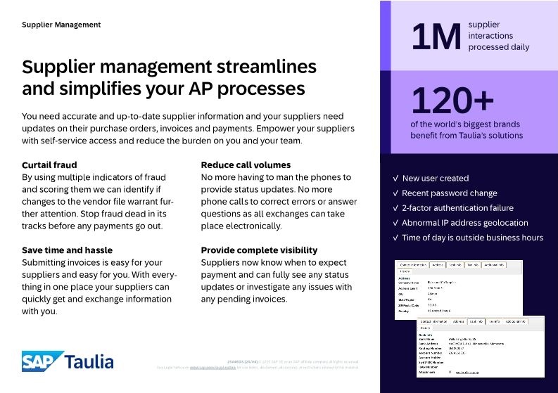 Supplier Management Datasheet