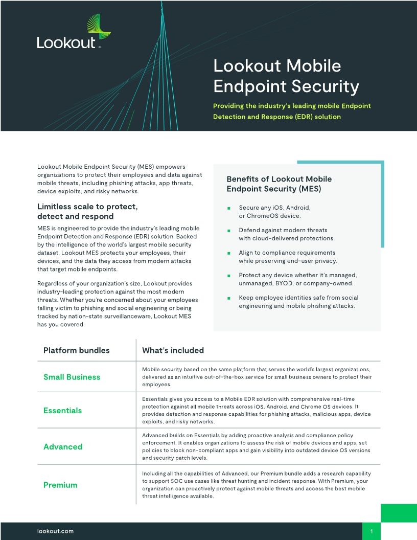 Lookout Mobile Endpoint Security - Bundles and Capabilities